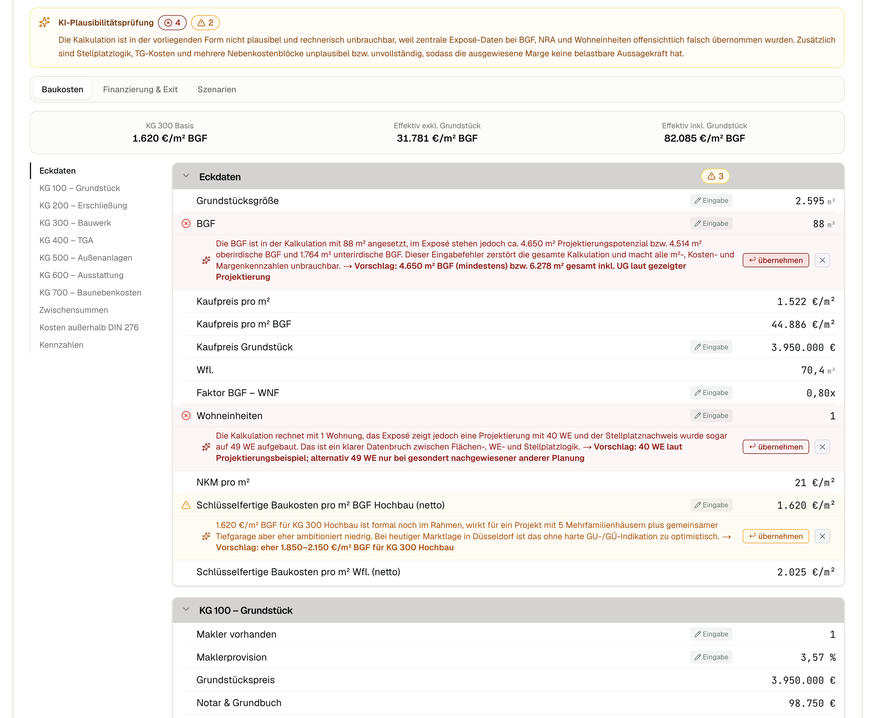 Plausibilitätsgeprüfte Kalkulation